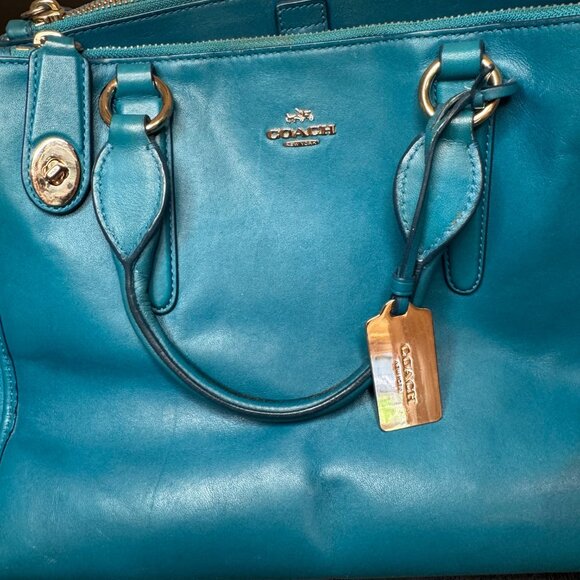 Coach Crosby Carryall Turquoise Leather Handbag - Picture 4 of 13
